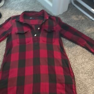Red and Black Plaid Long Sleeve Shirt Dress